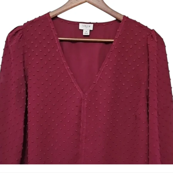 J. Crew Women's V-neck Clip-Dot Burgundy Blouse Size S - Picture 4 of 6